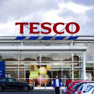 Tesco supermarket Sign outside the store.